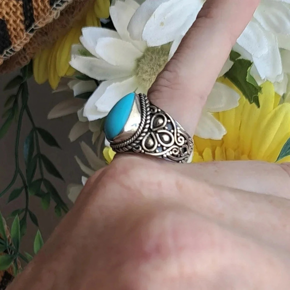 Natural Sleeping Beauty Turquoise Solitaire Ring In 925 Sterling Silver - Picture 3 of 7